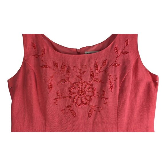 Coldwater Creek Maxi Sun Dress Linen Shift 6 Coal Pink VTG Lined Beaded Top - Picture 2 of 10